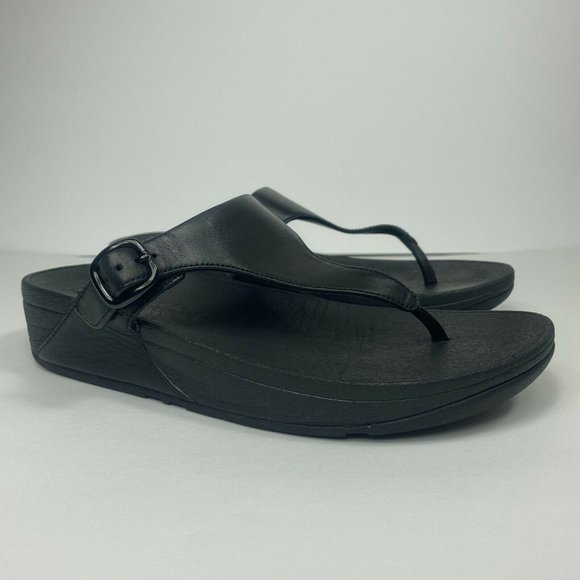 Fitflop The Skinny Women's Size US 9 Black Leather Thong Sandals Shoes B28-090  - Picture 1 of 8